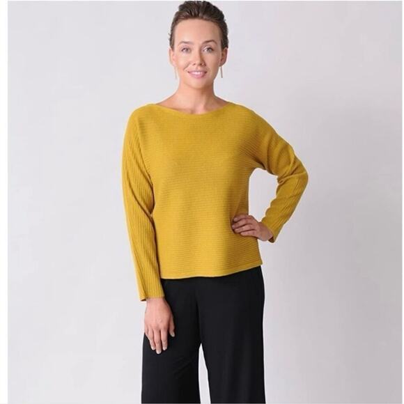 Eileen Fisher Mustard Yellow Wool Pullover Sweater Size 2XL Boatneck Luxury - Picture 1 of 7